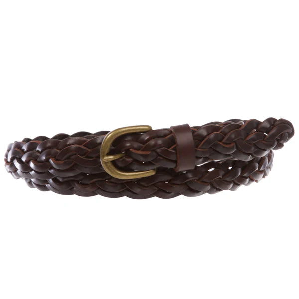 Women's 7/8"(21mm) Braided Woven skinny Narrow Cowhide Top Full Grain Solid Leather Belt