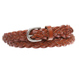 Women's 7/8"(21mm) Braided Woven skinny Narrow Cowhide Top Full Grain Solid Leather Belt