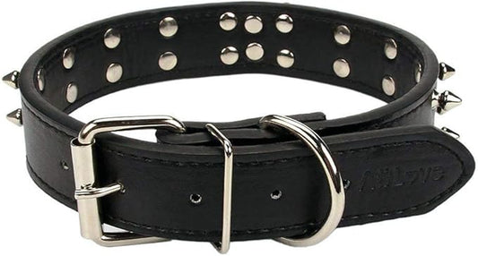 Cool Skull 2 Rows Bullet Rivets Spiked PU Leather Dog Collar