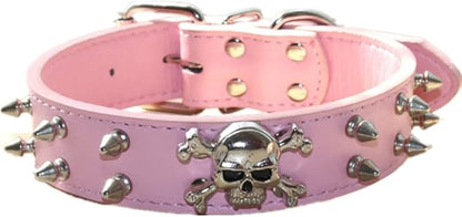 Cool Skull 2 Rows Bullet Rivets Spiked PU Leather Dog Collar