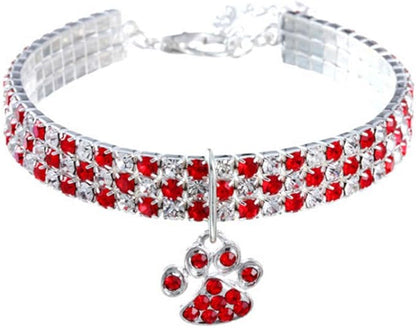 Pet Collar with Diamonds & Crystal Diamond Elastic Heart Claw Pendant Necklace Jewelry