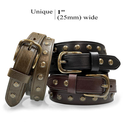 One Piece 100% Genuine Leather Belts for Women Studded Punk Dress Jean Belt 1"(25mm) wide