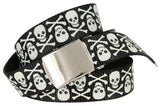 BF6273 Black Canvas Military Web Punk Belt 1-1/4"(32mm) Wide- White Skull