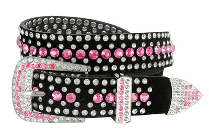 Rhinestone Belt Fashion Western Bling Crystal Studded Design Suede Leather Belt 1-3/8"(35mm) Wide