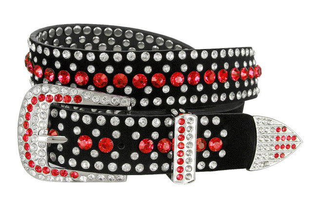 Rhinestone Belt Fashion Western Bling Crystal Studded Design Suede Leather Belt 1-3/8"(35mm) Wide