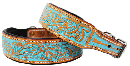 Padded Leather Dog Collar Floral Hand Tooled 60167