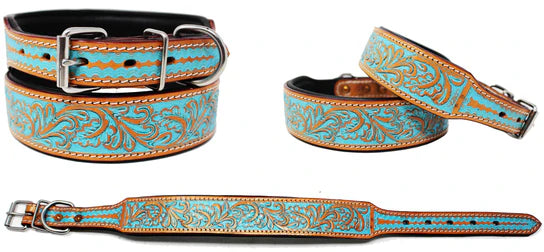 Padded Leather Dog Collar Floral Hand Tooled 60167