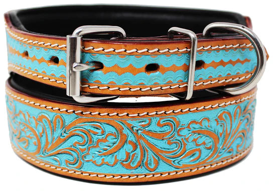 Padded Leather Dog Collar Floral Hand Tooled 60167