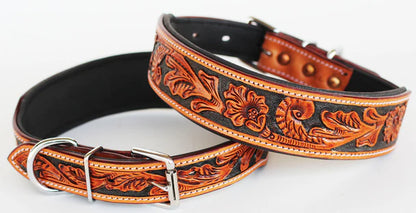 Hand Tooled Dog Puppy Collar Cow Leather Amish Made USA 6022A