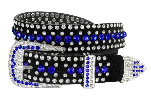 Rhinestone Belt Fashion Western Bling Crystal Studded Design Suede Leather Belt 1-3/8"(35mm) Wide