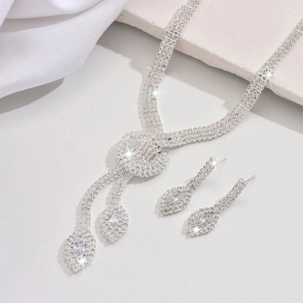 Rhinestone Bridal Necklace and Earrings Set - Elegant Wedding & Formal Jewelry