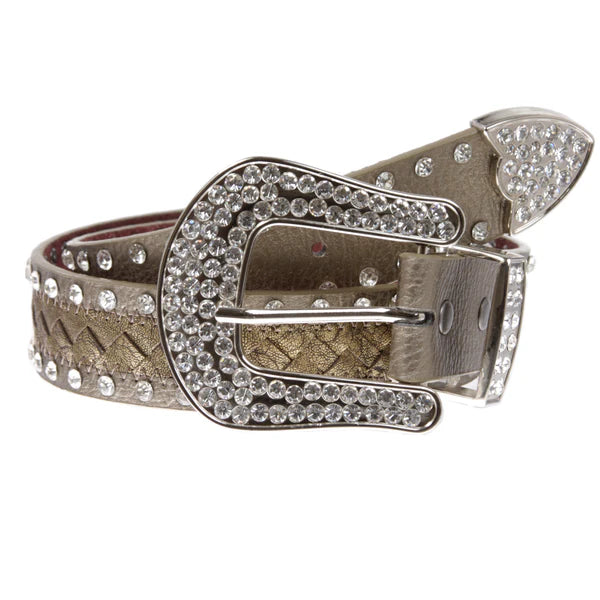 Western Snap On Rhinestone Braided Leather Belt