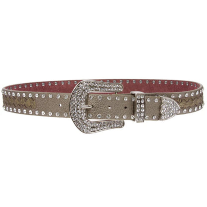 Western Snap On Rhinestone Braided Leather Belt