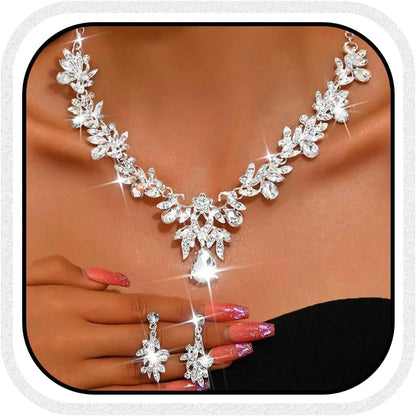 Rhinestone Bridal Necklace and Earrings Set - Elegant Wedding Jewelry for Women
