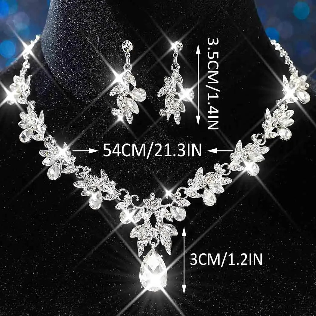 Rhinestone Bridal Necklace and Earrings Set - Elegant Wedding Jewelry for Women