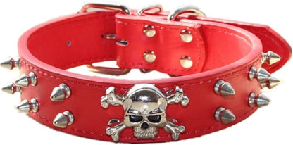 Cool Skull 2 Rows Bullet Rivets Spiked PU Leather Dog Collar