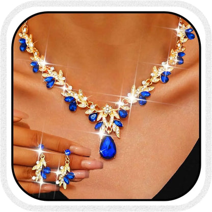 Rhinestone Bridal Necklace and Earrings Set - Elegant Wedding Jewelry for Women