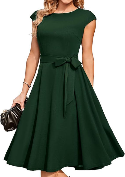 Vintage Cap Sleeve Cocktail Dress – Elegant Retro Homecoming Party Dress