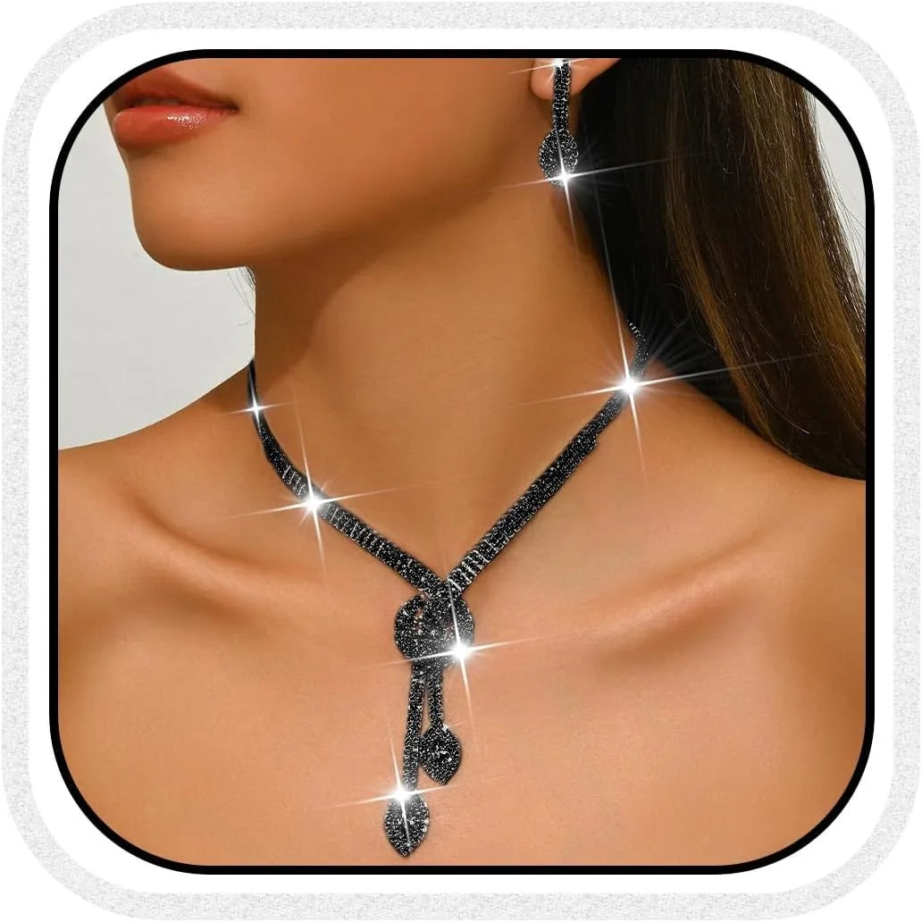 Rhinestone Bridal Necklace and Earrings Set - Elegant Wedding & Formal Jewelry