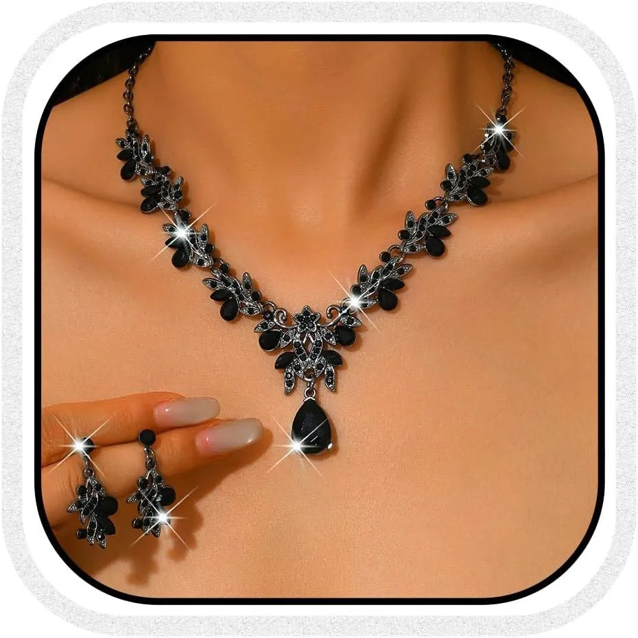 Rhinestone Bridal Necklace and Earrings Set - Elegant Wedding Jewelry for Women