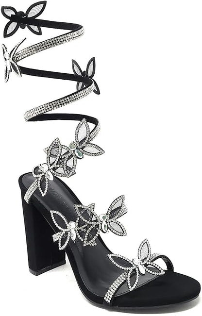 Wild Diva Women's Morris-581 Rhinestone Butterfly Detail Spiral Heel