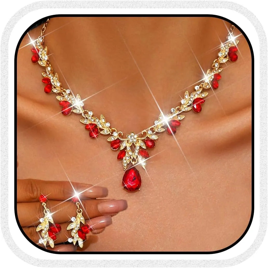 Rhinestone Bridal Necklace and Earrings Set - Elegant Wedding Jewelry for Women