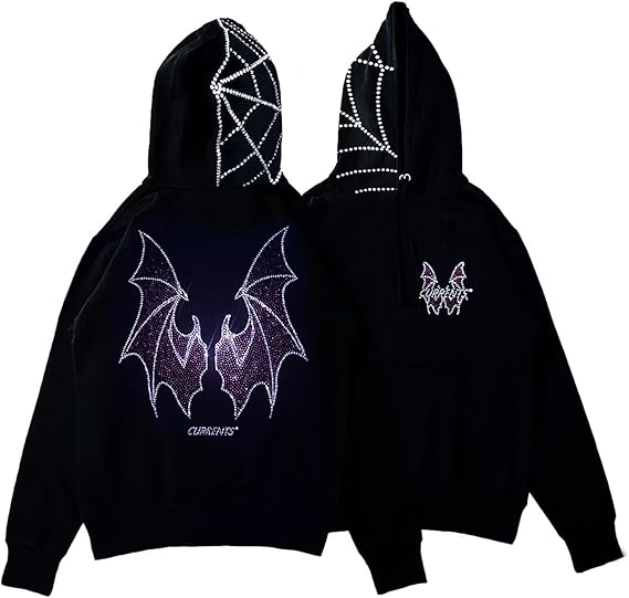 Womens Men Rhinestone Gothic Skull Spider Web Graphic Oversized Hoodies Jacket