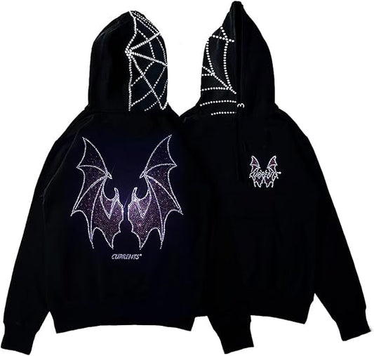 Womens Men Rhinestone Gothic Skull Spider Oversized Hoodies Jacket