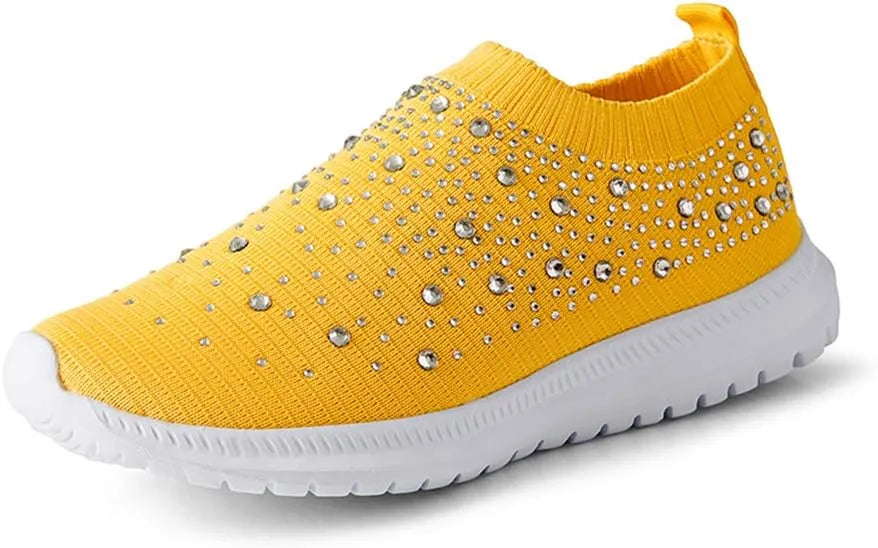 Women’s Rhinestone Mesh Slip-On Sneakers - Glitter Dance & Walking Sock Shoes