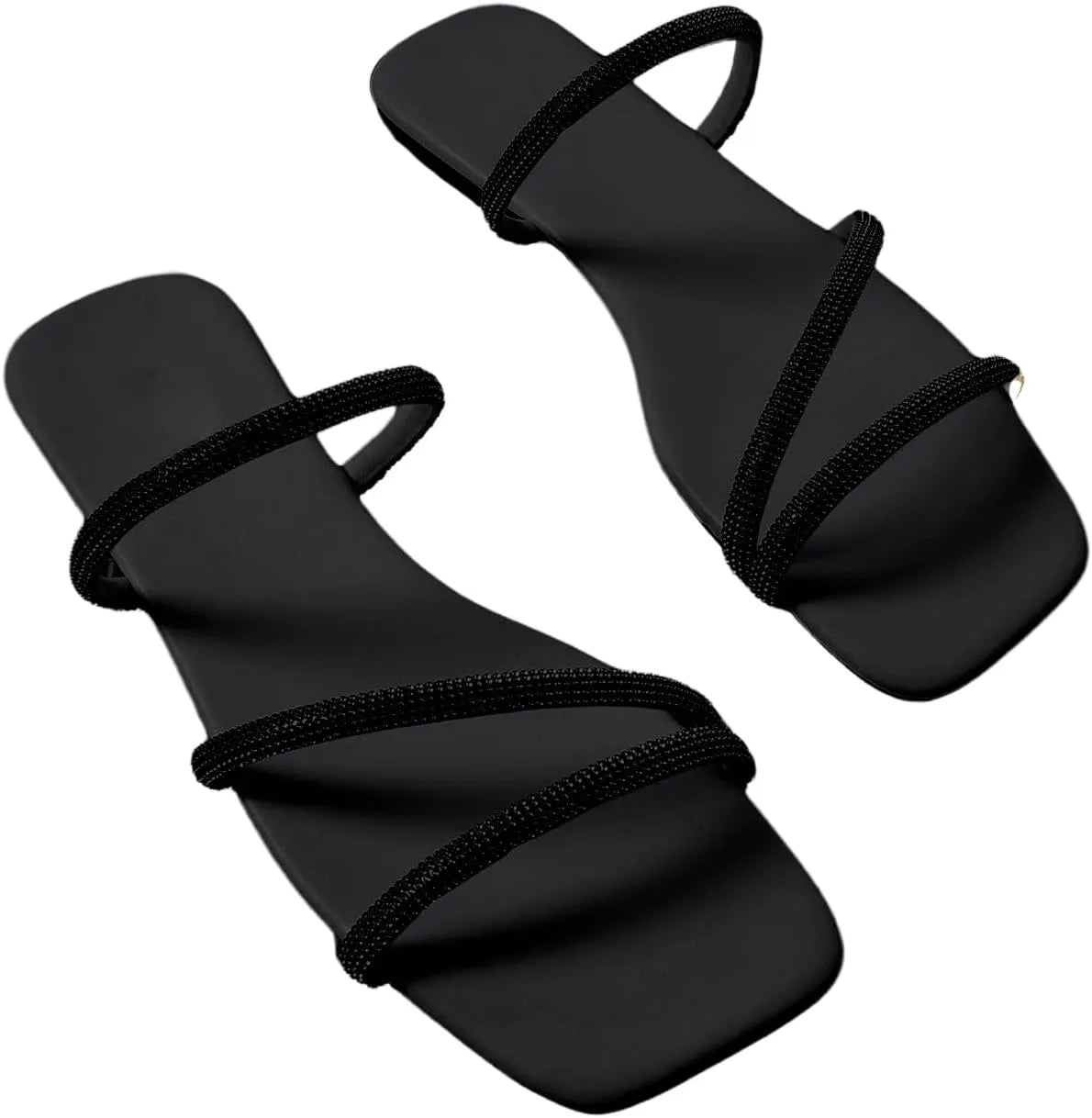 Women’s Rhinestone Flat Sandals - Strappy Open Toe Flats for Summer & Dressy