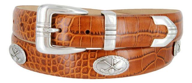 Golf Club Italian Calfskin Genuine Leather Designer Dress Golf Conchos Belt 1-1/8"(30mm) Wide