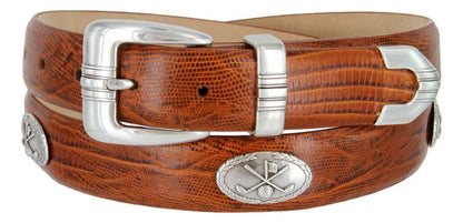 Golf Club Italian Calfskin Genuine Leather Designer Dress Golf Conchos Belt 1-1/8"(30mm) Wide