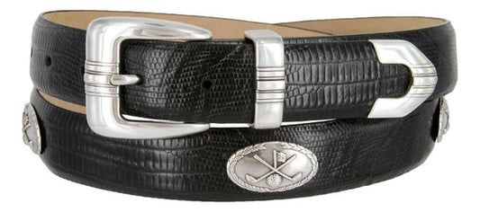 Golf Club Italian Calfskin Genuine Leather Designer Dress Golf Conchos Belt 1-1/8"(30mm) Wide