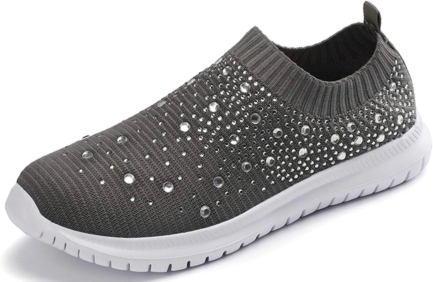 Women’s Rhinestone Mesh Slip-On Sneakers - Glitter Dance & Walking Sock Shoes