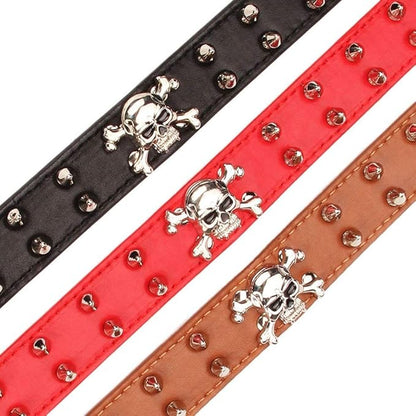 Cool Skull 2 Rows Bullet Rivets Spiked PU Leather Dog Collar