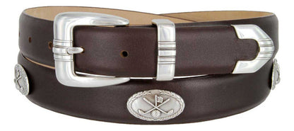 Golf Club Italian Calfskin Genuine Leather Designer Dress Golf Conchos Belt 1-1/8"(30mm) Wide