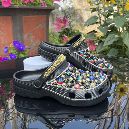Belt Rhinestone Women’s Rhinestone Slide Mules – Closed Toe Comfort Flats