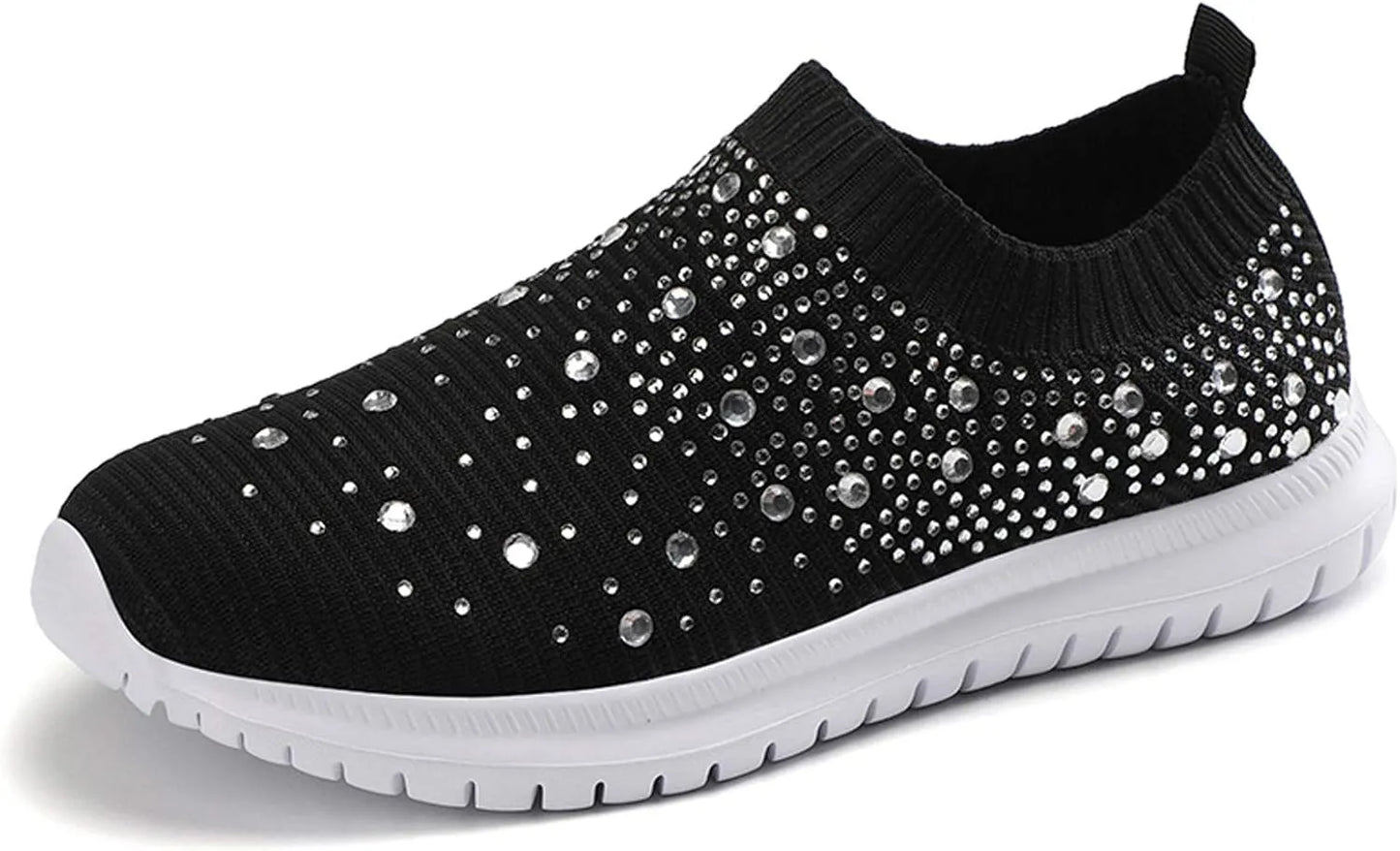 Women’s Rhinestone Mesh Slip-On Sneakers - Glitter Dance & Walking Sock Shoes