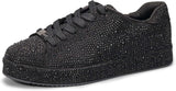 Women’s Rhinestone Tennis Shoes - Sparkly Bling Sneakers, Platform Glitter Lace-Up Casual & Bridal Shoes