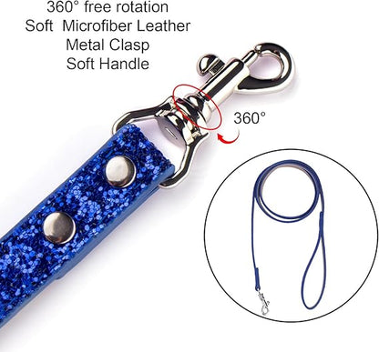 Microfiber Leather Spiked Bling Diamond Pet Collars with Adjustable Leash