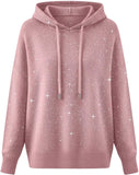 Bling Sequin Hoodie Sweater for Women - Sparkly Glitter Pullover Knit Hoodie Long Sleeve Casual Holiday Sweater Top
