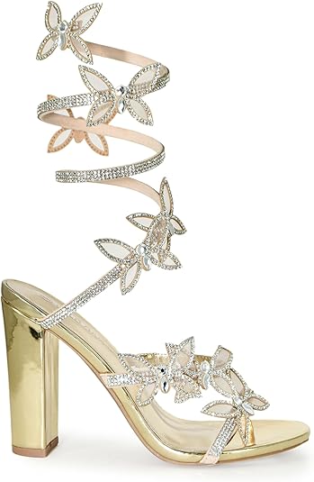 Wild Diva Women's Morris-581 Rhinestone Butterfly Detail Spiral Heel