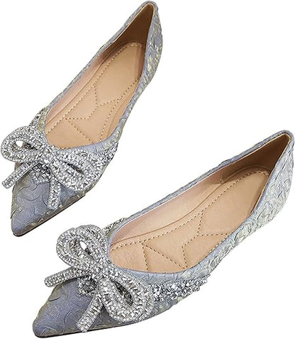 SAILING LU Bow-Knot Rhinestone Ballet Flats for Women