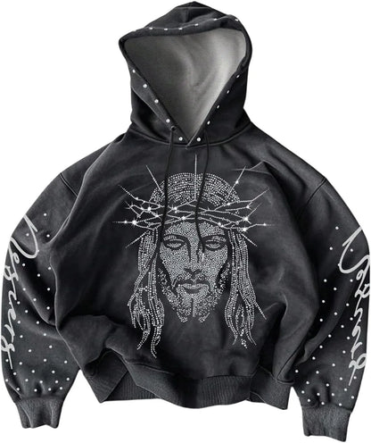 Men’s Y2K Graphic Hoodie - Streetwear Pullover Sweatshirt with Hooded Neck