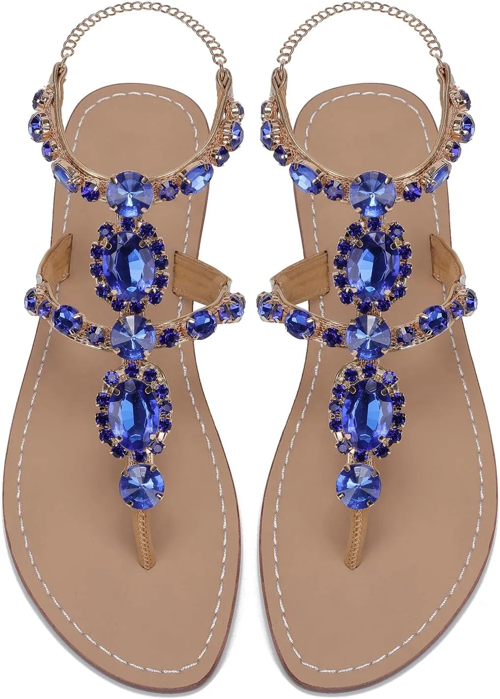 Women’s Rhinestone Gladiator Flat Sandals - Sparkly Crystal Bridal & Beach Wedding Sandals