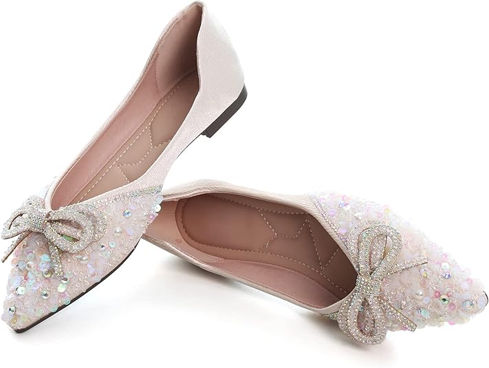 SAILING LU Bow-Knot Rhinestone Ballet Flats for Women