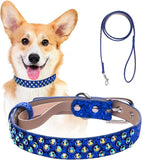 Microfiber Leather Spiked Bling Diamond Pet Collars with Adjustable Leash