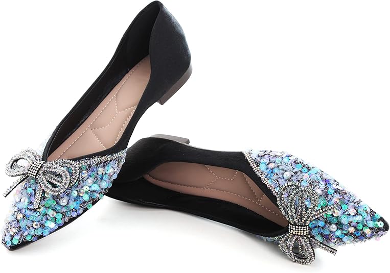 SAILING LU Bow-Knot Rhinestone Ballet Flats for Women