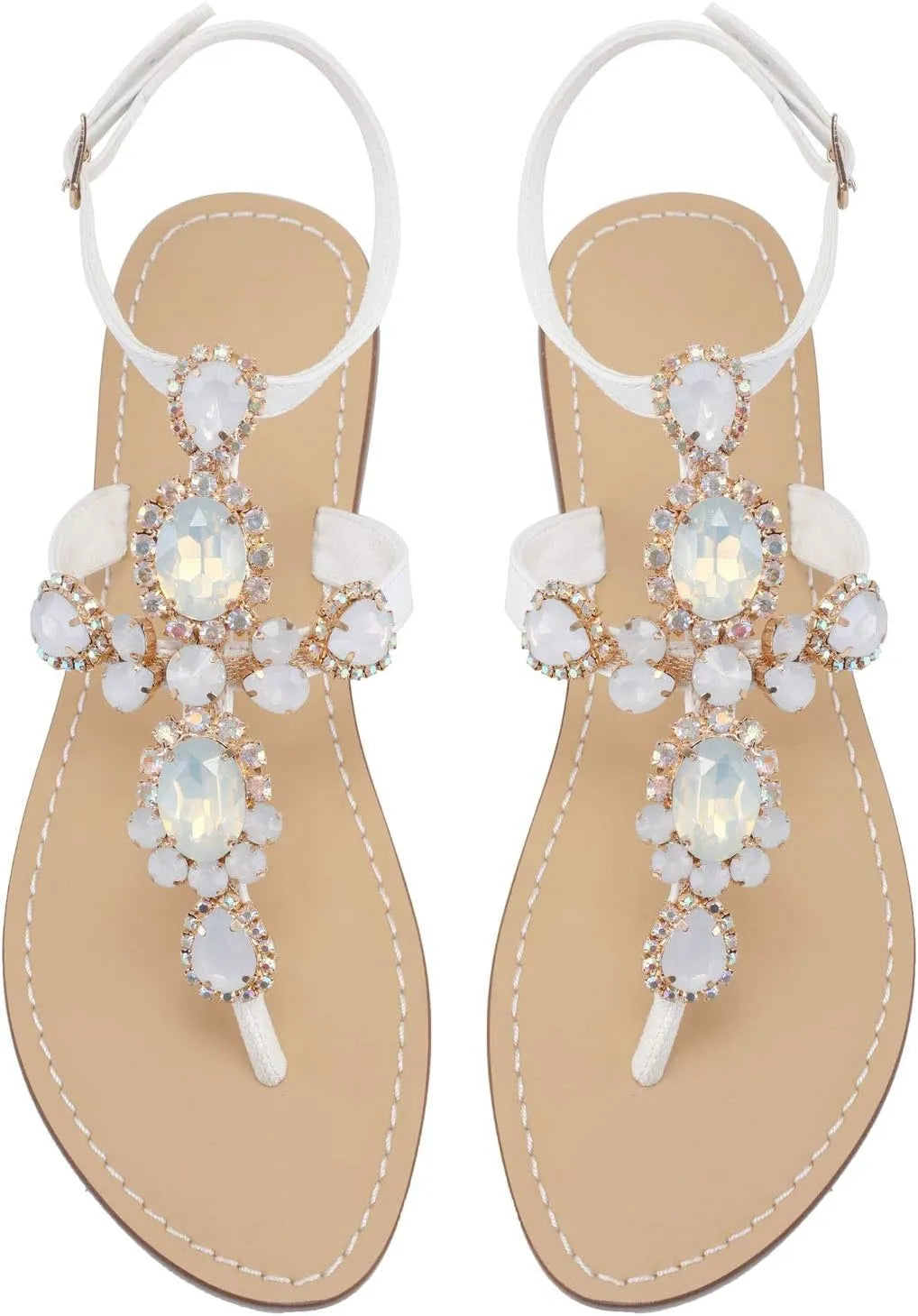 Women’s Rhinestone Gladiator Flat Sandals - Sparkly Crystal Bridal & Beach Wedding Sandals