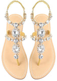 Women’s Rhinestone Gladiator Flat Sandals - Sparkly Crystal Bridal & Beach Wedding Sandals